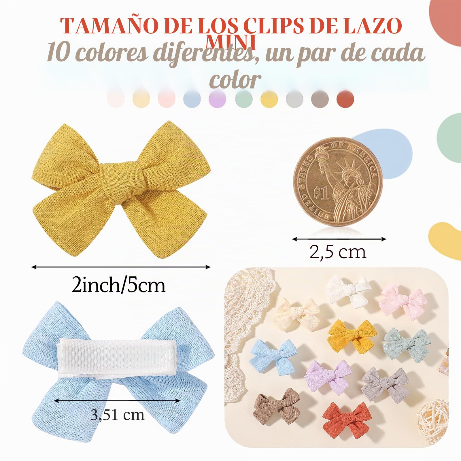 Jollybows 20pzas Lazos Pelo Niña, 5cm Lazos de Coletas Completamente Forrados Pinza Accesorios para Cabello para Niños Pequeñas Niñas