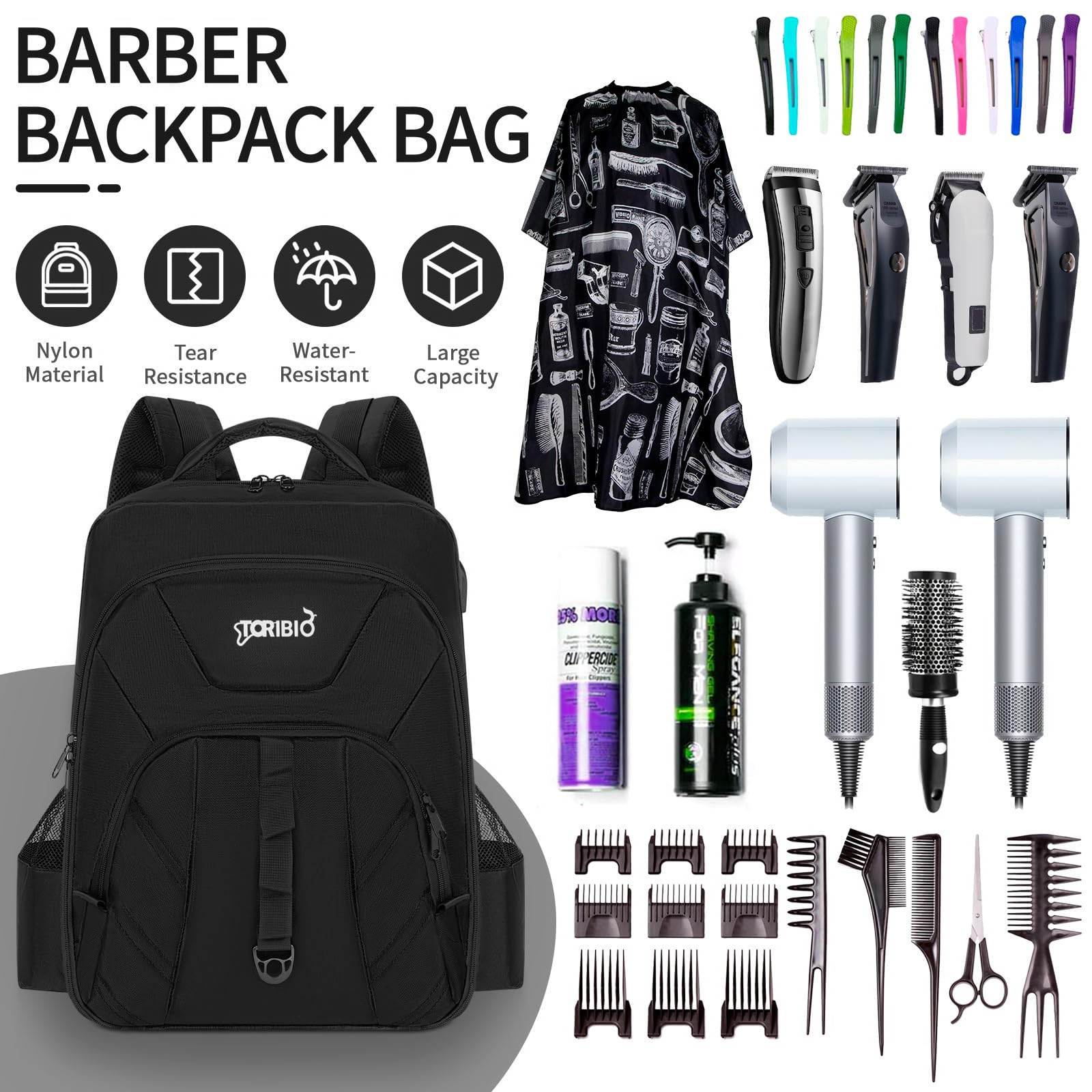 Barbiere Portautensili, Barbiere Stoccaggio Valigia, Clipper e Accessori Organizzatore, Parrucchiere Zaino Portatile per Barbiere, Borsa Barber, Nero