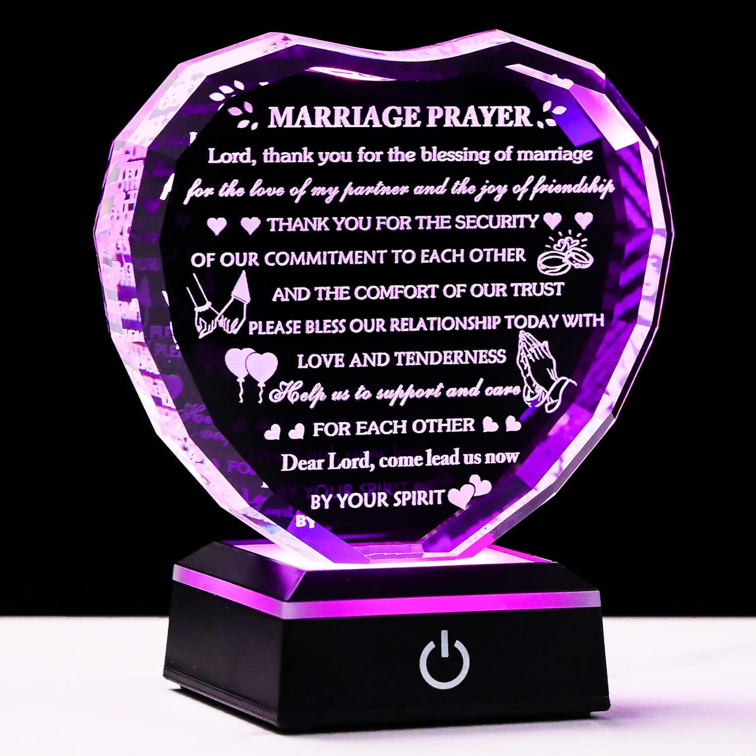 Arikyrist Wedding Gifts for Couples with Colorful LED Base 2025 Crystal Heart Anniversary Marriage Prayer Gifts, Newlywed Mr and Mrs Gift Decoration Sign Plaque Marriage Blessing Couple Bride Gift