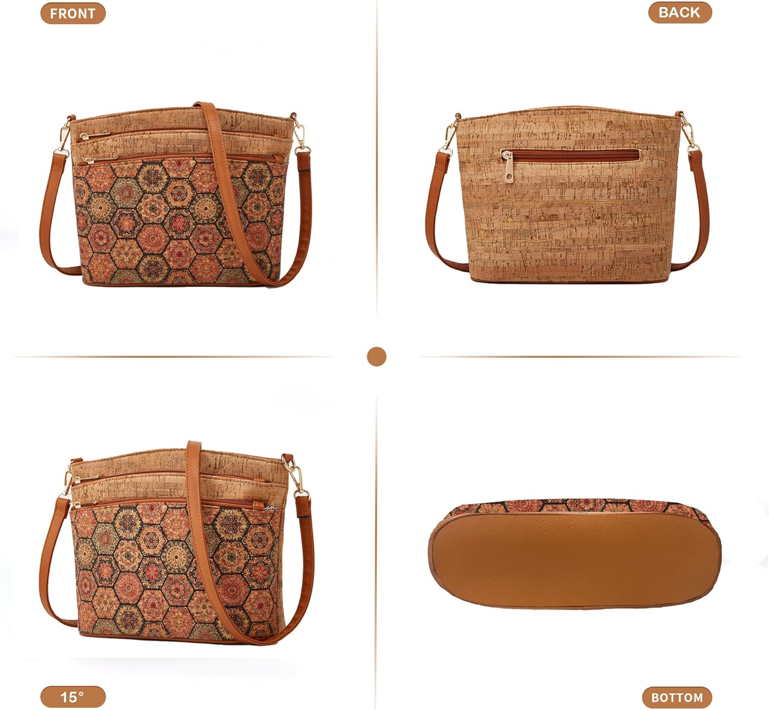 Natural cork shoulder bag handbag vintage crossbody shoulder bag - Image 5