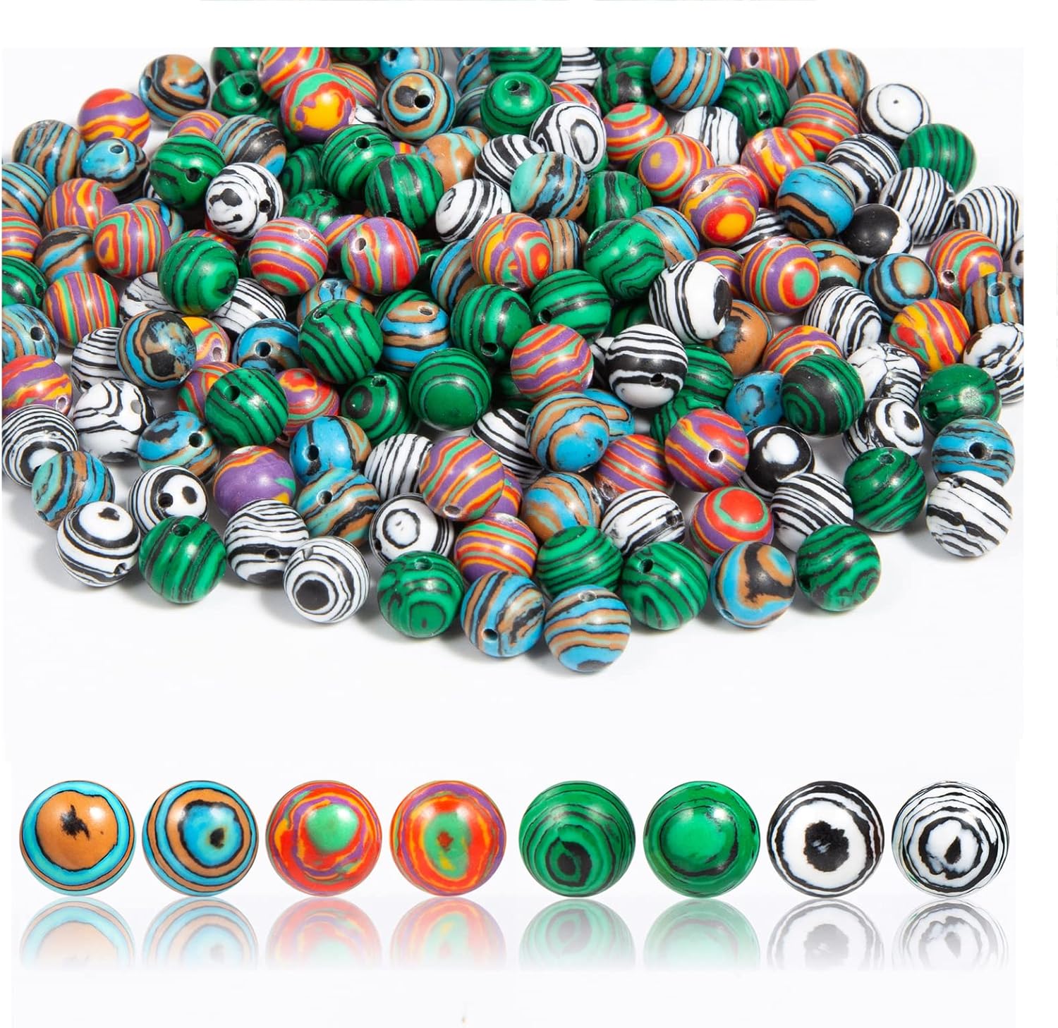 Natural Stone Beads, Beads for Bracelets Making, Bracelet Making Kit Beads, Malachite Beads for Jewelry Making, Crafting to Relieve Anxiety (8mm 190pcs) 190pcs 8mm Glass Beads