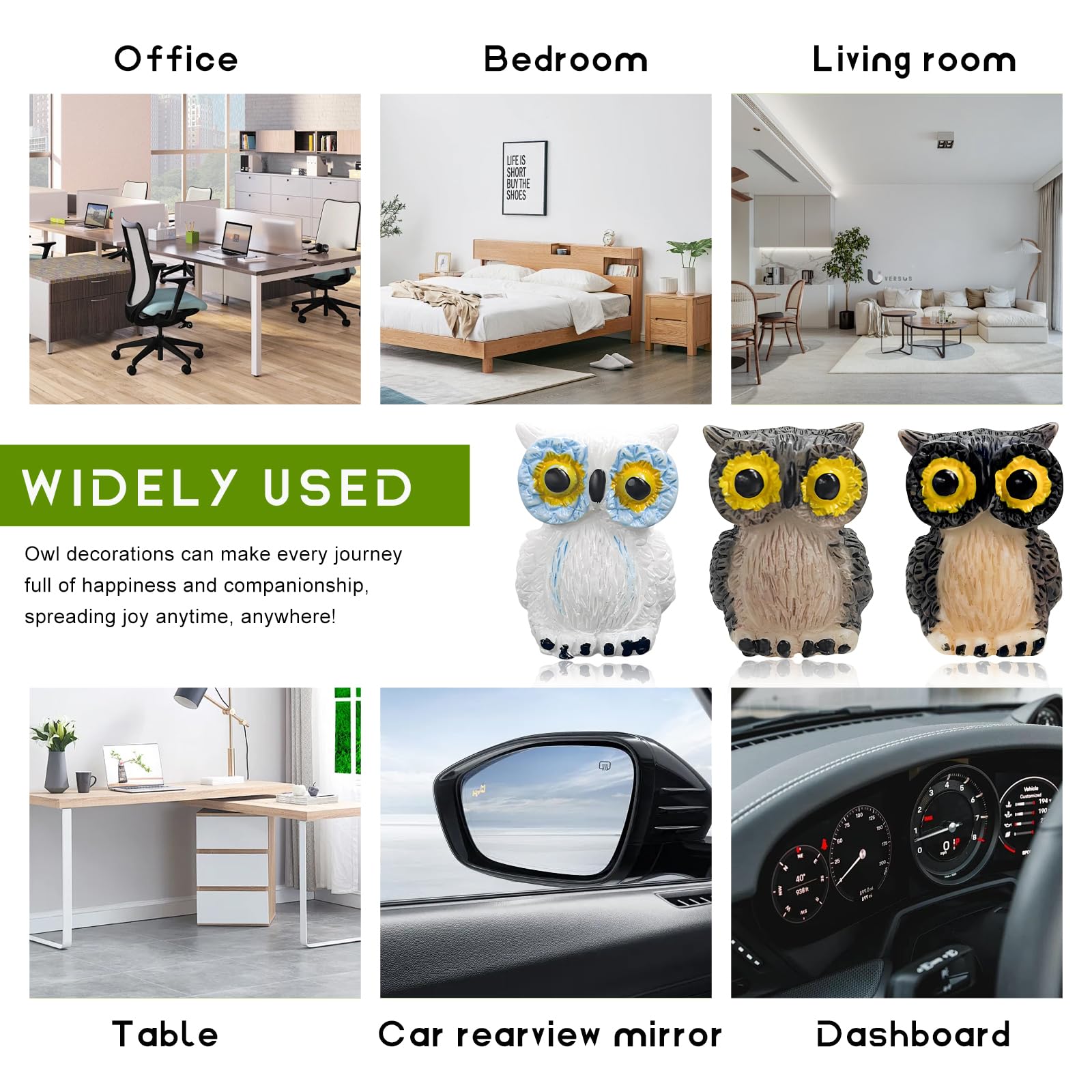 6 PCS Cute Resin Mini Owls - Luminous Dashboard & Desk Decor, Car Ornaments