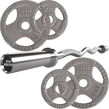 GYM MASTER Olympic Curl Bar and Cast Iron Weight Plate Set