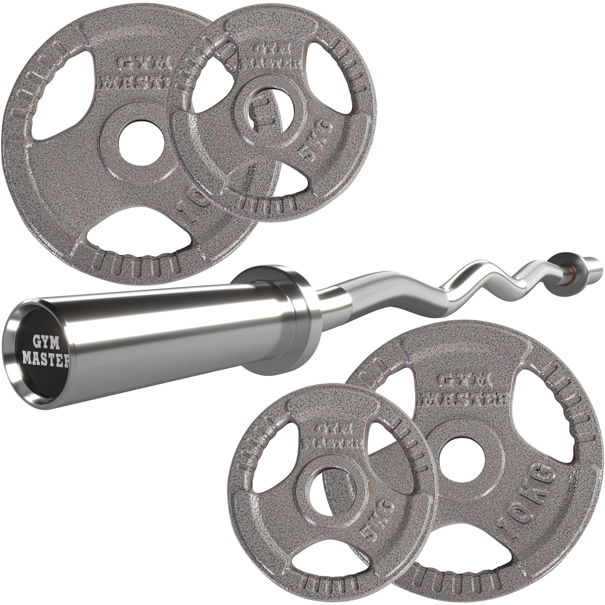 GYM MASTER Olympic Curl Bar and Cast Iron Weight Plate Set - 30kg