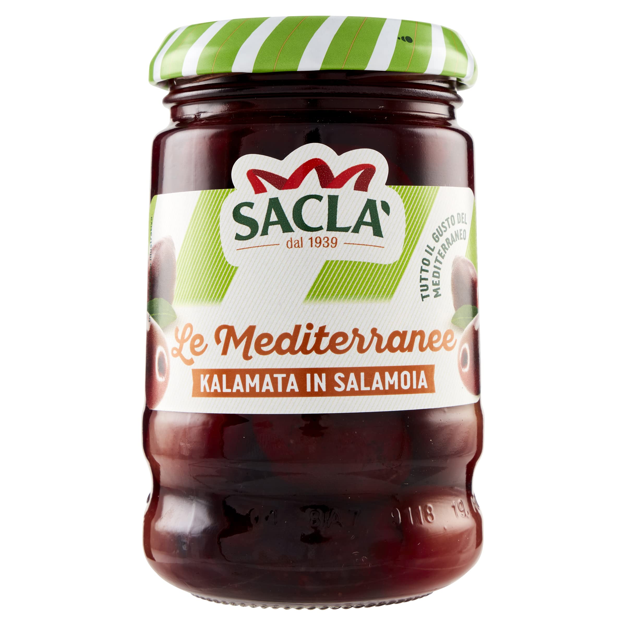 Saclà, Olive Kalamata in Salamoia, Ideali per Aperitivo, Insalate e per Arricchire i Tuoi Piatti, Vaso Vetro, 200g (110g sgocciolato), Confezione da 12 Pezzi