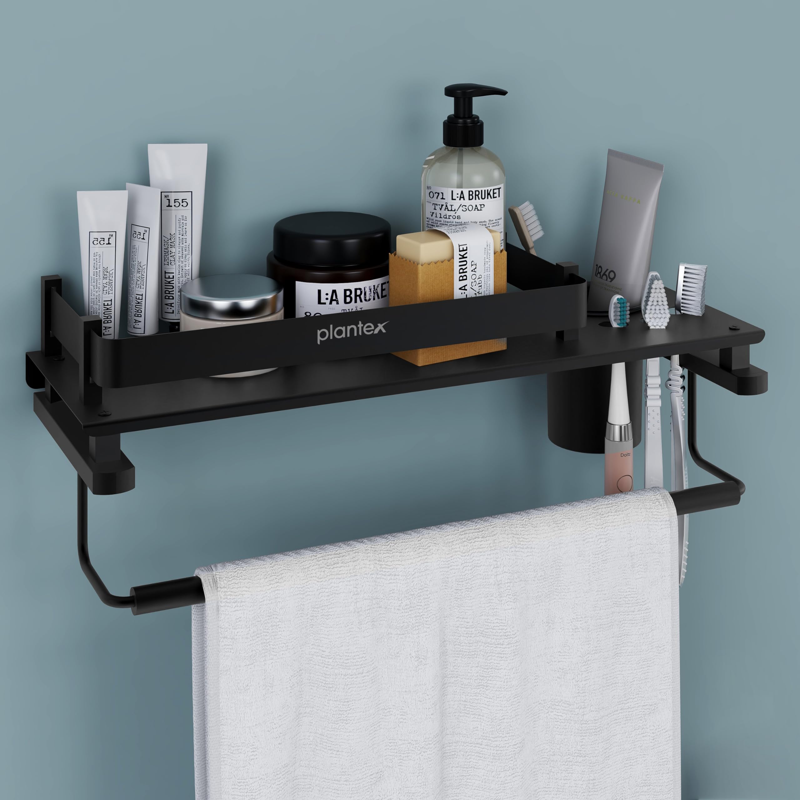 Plantex Stainless Steel Deluxe 3in1 Multipurpose Bathroom Shelf/Rack/Towel Hanger/Tumbler Holder/Bathroom Accessories - Wall Mount (15 x 6 Inches-Matt Black) (B09RH2S1HB) Amazon Price History, Amazon Price Tracker