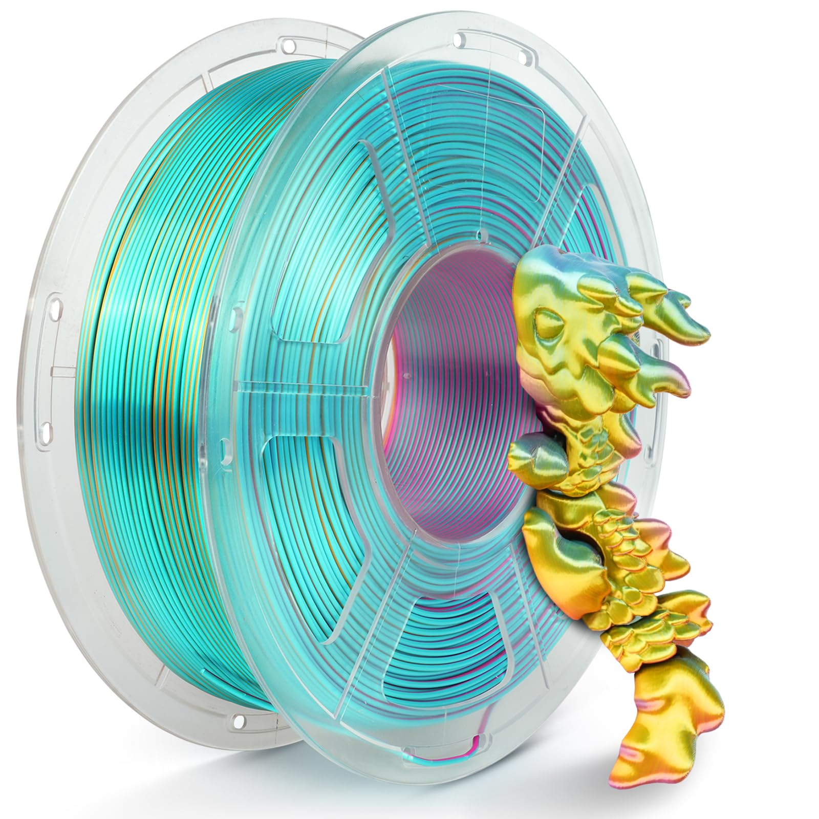 TECBEARS Jedwabny filament PLA 1,75 mm 1 kg, jedwabny trójkolorowy filament PLA drukarka 3D, z jedwabiście gładkim wykończeniem, dokładność wymiarowa +/- 0,02, szpula 1 kg, czerwony żółty zielony