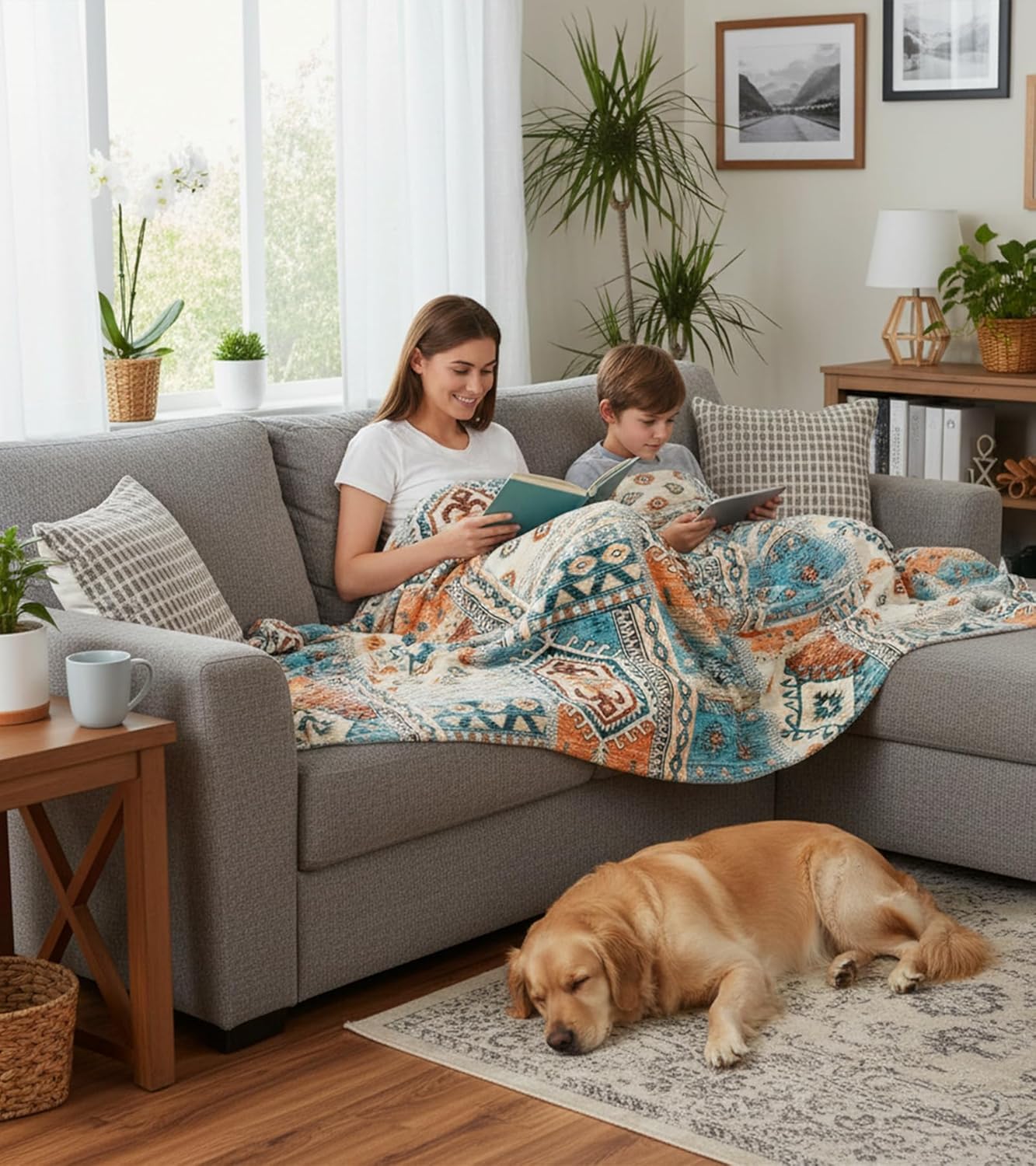 Aipon Boho Aztec Throw Blanket 50"x 60", Western Indian Native American Blanket Southwestern Decor, Orange Teal Soft Cozy Lightweight Throws Blankets Gifts for Women Men Couch Bed Sofa Chair - Image 3