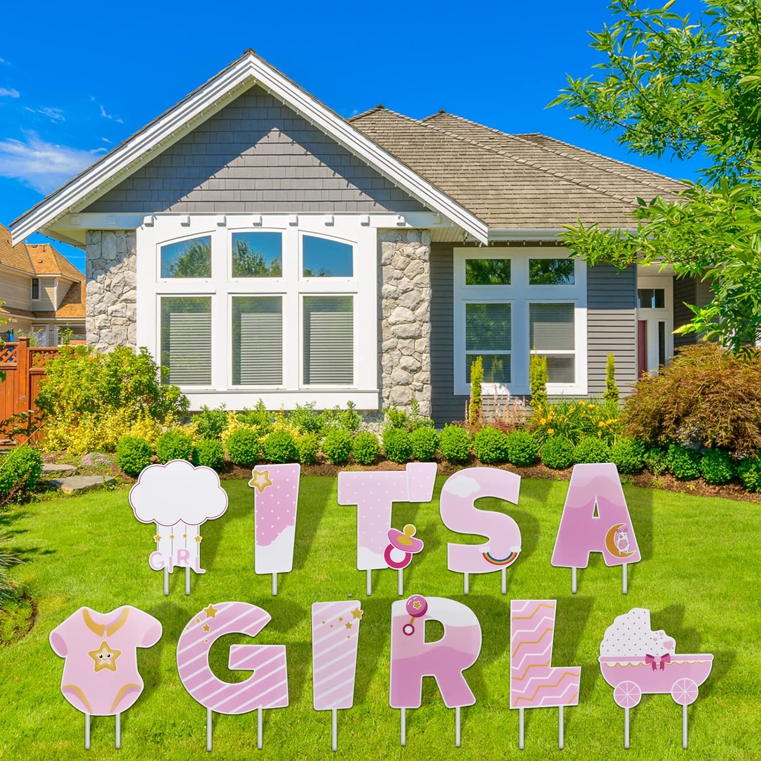 11 Pieces It's A Girl Yard Sign with Stakes,Pink Gender Reveal Baby Shower Signs,Welcome Home Girl Sign for Lawn Decorations,Not Fade,Outdoor Lawn Garden Party Use