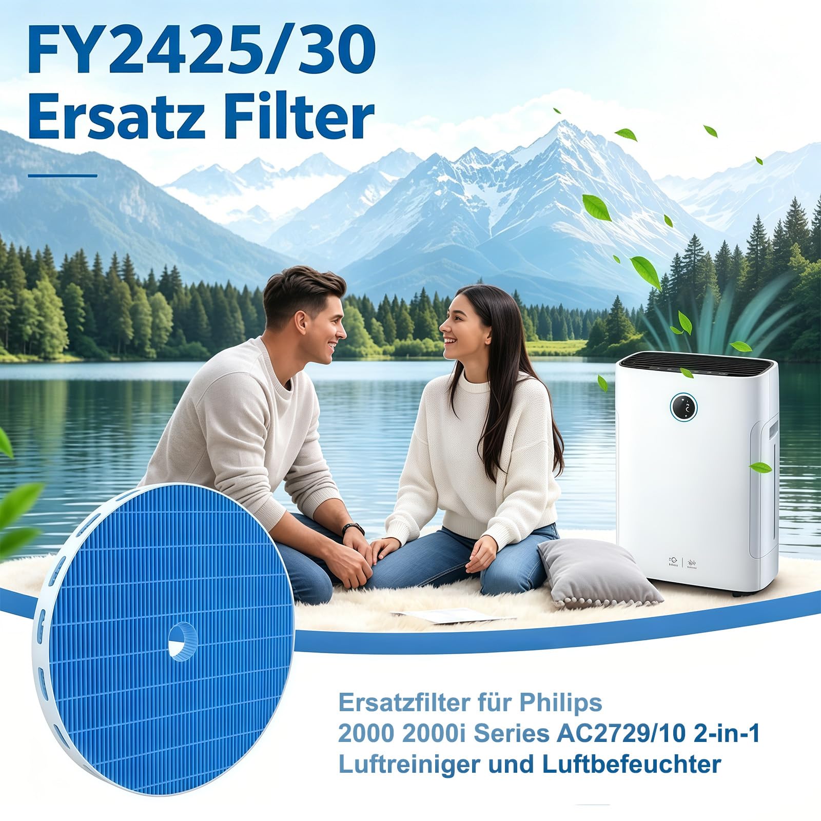 4 Stück Ersatzfilter Kompatibel mit Philips 2000 2000i Series AC2729/10 2-in-1 Luftreiniger und Luftbefeuchter FY1413 FY1410 Ersatz HEPA Filter FY2425 Befeuchtungselement