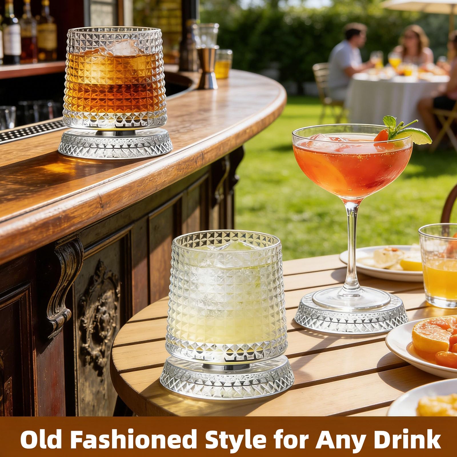 Jeeeun Spinning Crystal Whiskey Glasses, Heavy Base 360° Rotatable Cocktail Glass for Home Bar Daily Leisure & Gift (A)