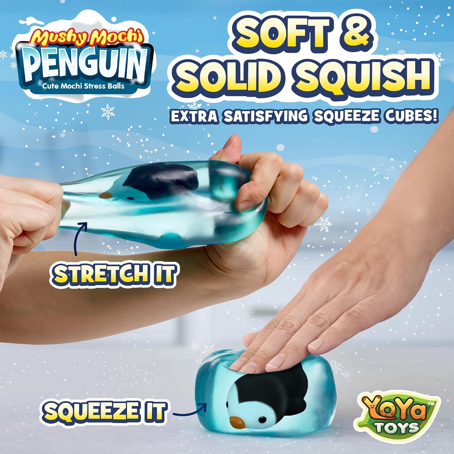 YoYa Toys MushyMochi Pneguin - Squishy Stress Cubes 2 Pack – Cute Penguin Mochi Inside – Sensory Fidget Toys for Kids – Fun Stretchy Squeeze Stress Balls – Calming Toy – Great Gift for Boys & Girls
