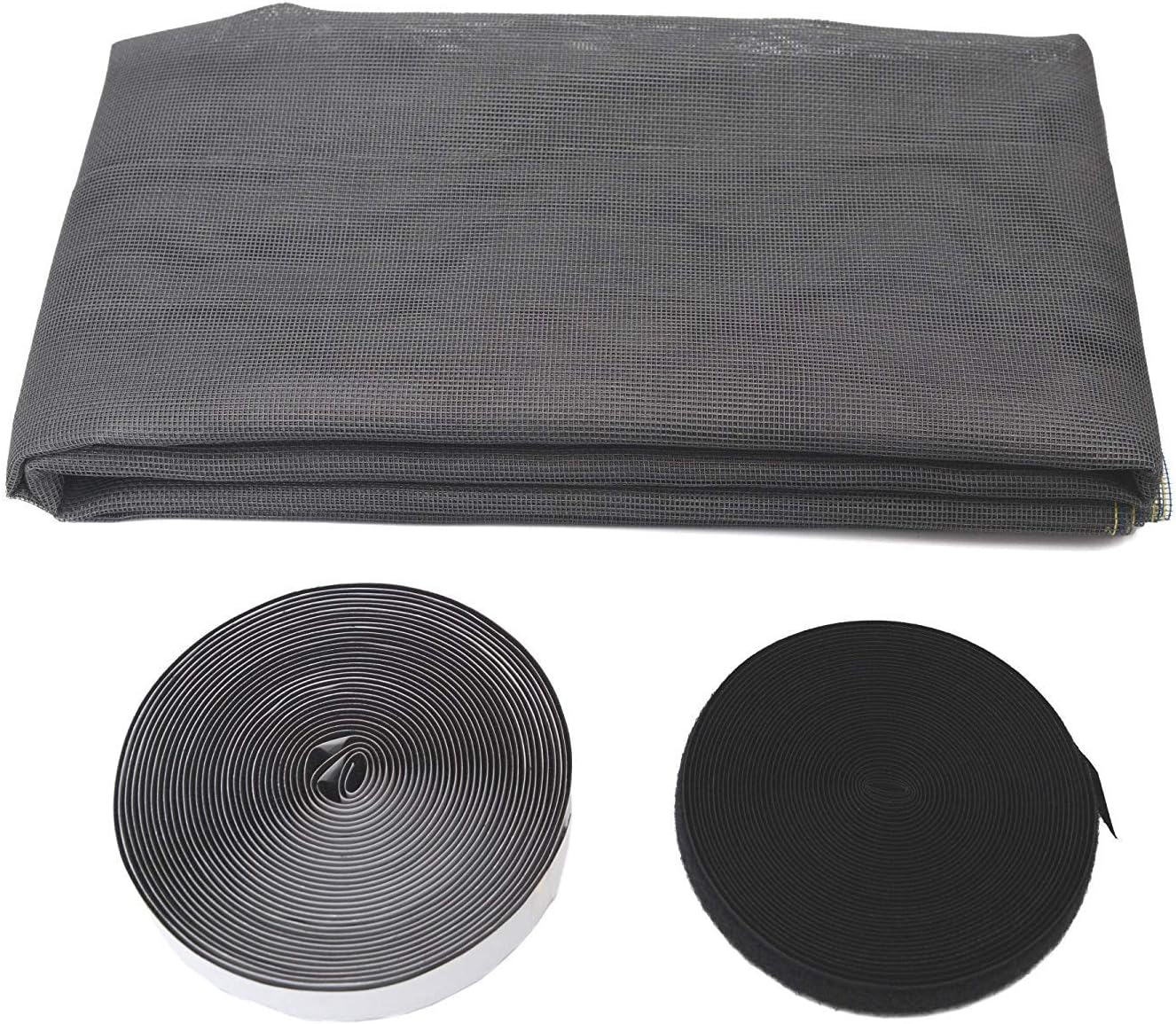 Store2508 PVC Coated Fibreglass Mosquito Mesh Net Screen with Hook & Loop Tape for Installation (Grey)