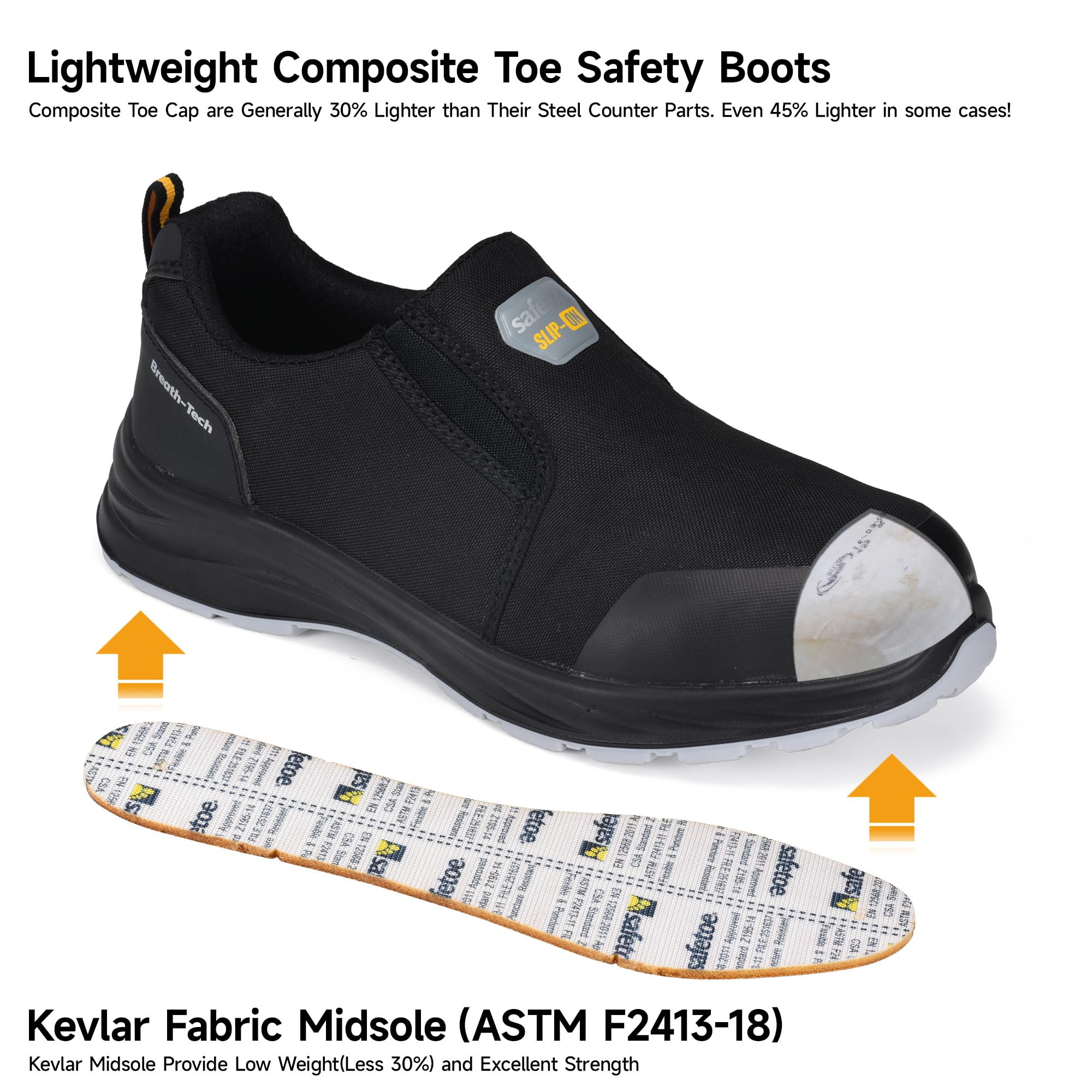SAFETOE Chaussures de sécurité pour Hommes Chaussures de Travail Slip-on Baskets légères Respirantes et Confortables