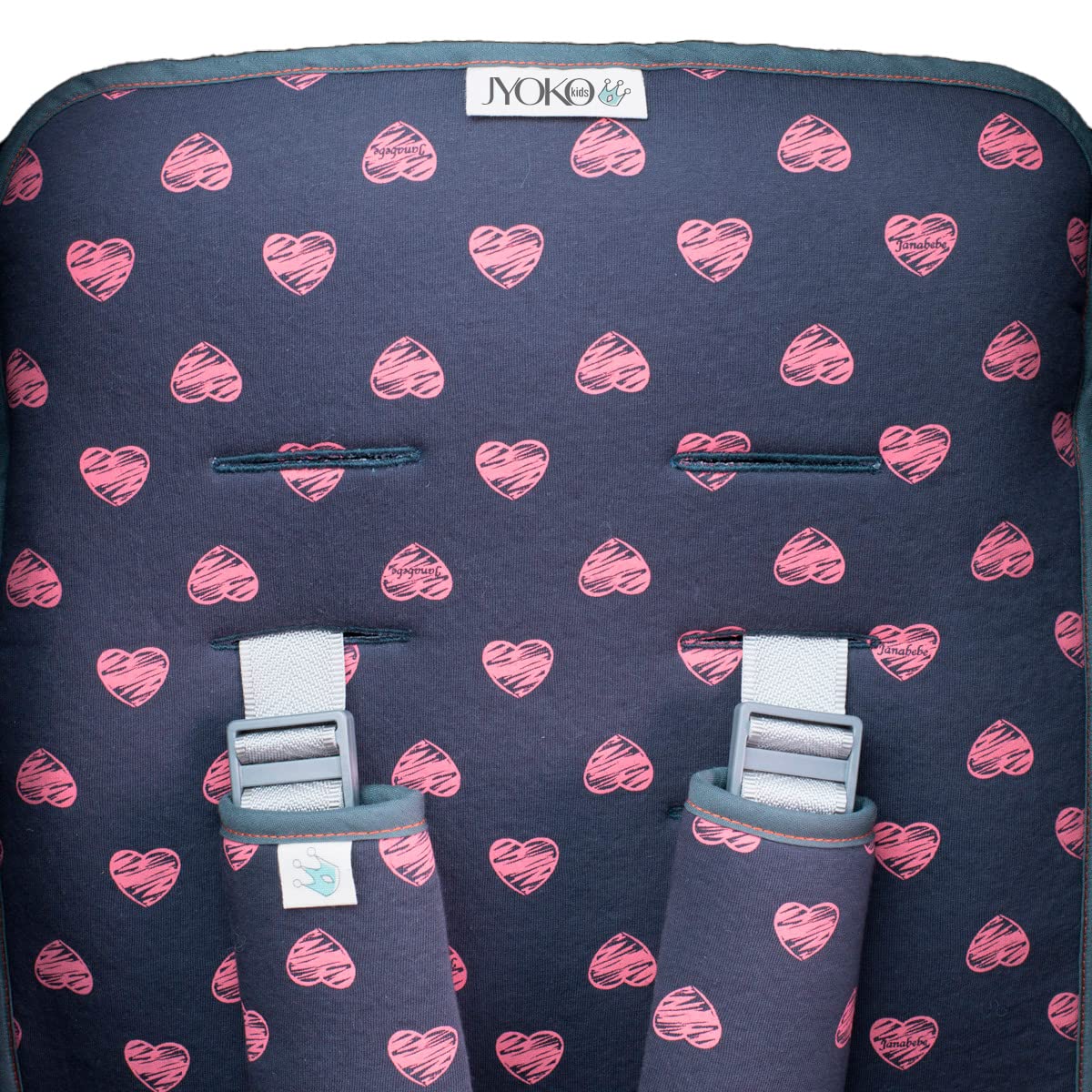 JYOKO KIDS Materassino per passeggino compatibile con Baby Home, Easy Walker, Mountain Buggy 100% Cotone (Fluor Heart, Basic)