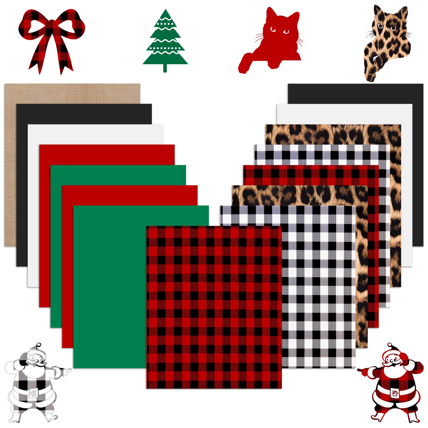 HTVRONT Buffalo Plaid HTV Heat Transfer Vinyl - 15 Pack Easy to Cut & Weed Christmas HTV Vinyl - 12"x10" Classic Buffalo Plaid Iron on Vinyl Assorted with Pop Leopard HTV Vinyl