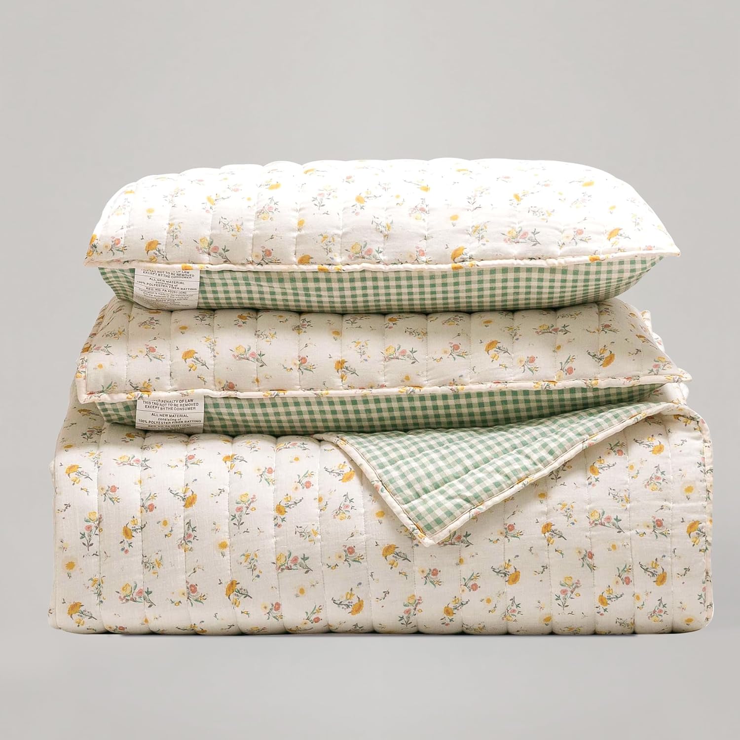 Wonderful Cotton Gauze Quilt Set Queen Size White Ditsy Floral Bed Cover for All Season, Reversible Voile Quilt Bedding Sets for Queen Bed, Floral Bedspread Coverlet Set