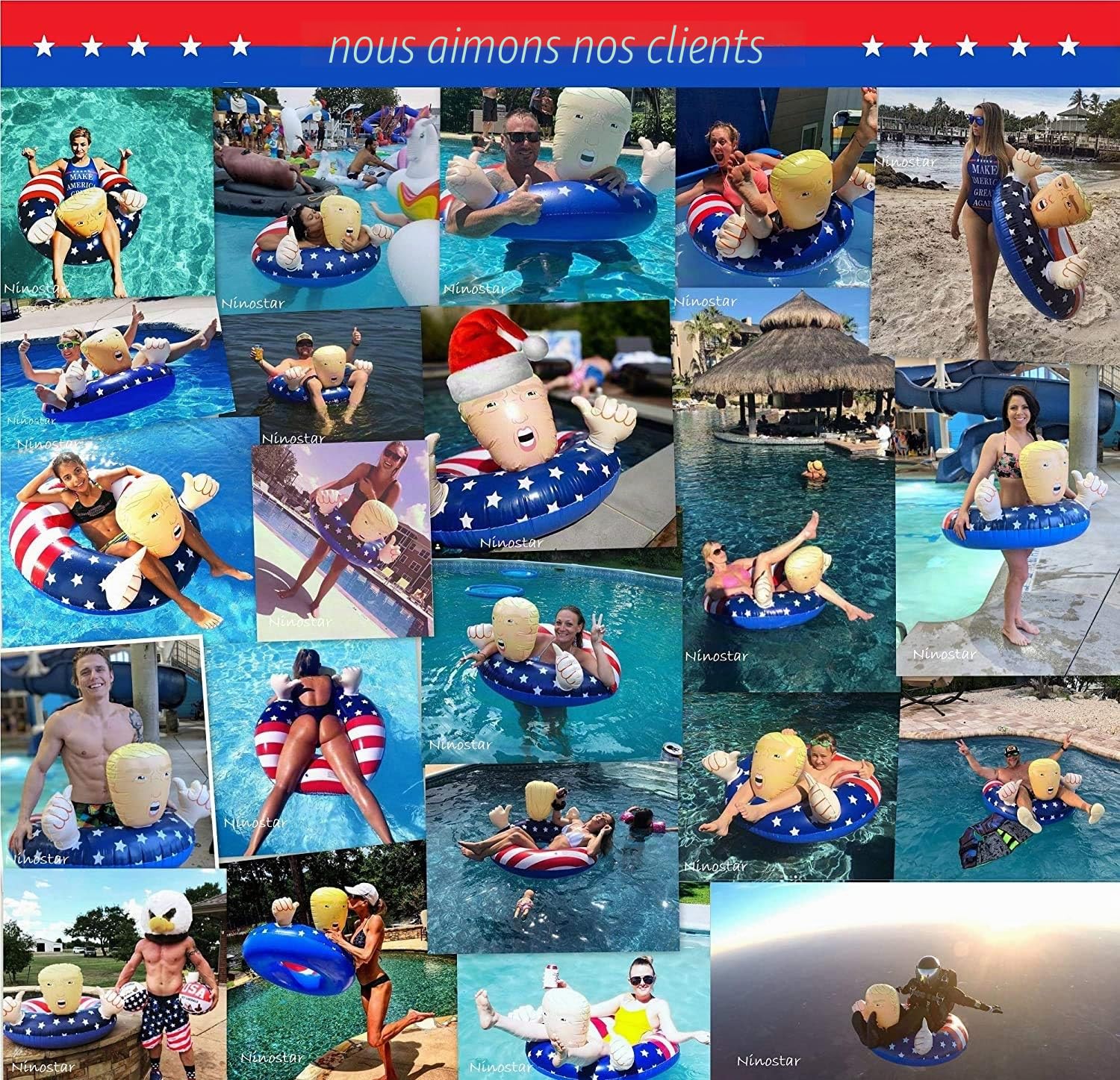 Flotteur de piscine américain gonflable pour fête d'été – Gonflable amusant pour adultes et enfants