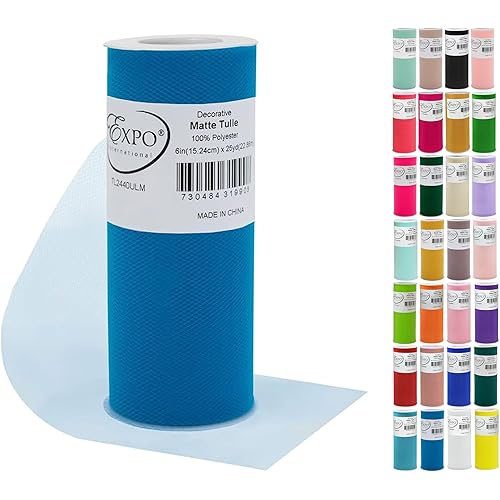 Expo International Decorative Matte Tulle, Lightweight Polyester Tulle Fabric for Tutus, Costumes, and Party Decorations, Washable, Easy-to-Use, 6 Inch x 25 Yards, Ultra Marine, Pack of 1