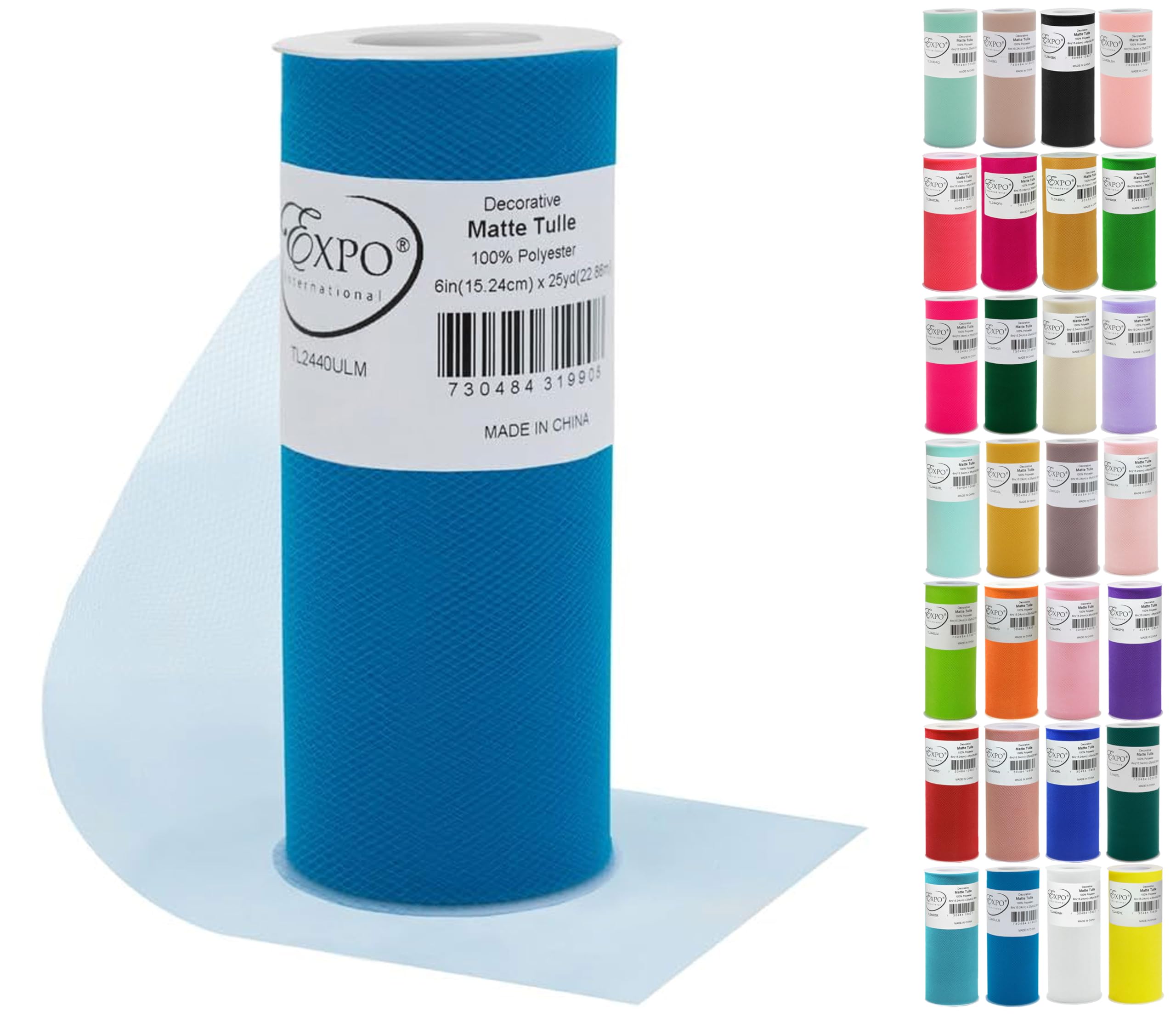 Expo International Decorative Matte Tulle, Roll/Spool of 6 Inch x 25 Yards (Pack of 1), Polyester-Made Tulle Fabric, Matte Finish, Lightweight, Versatile, Washable, Easy-to-Use, Ultra Marine
