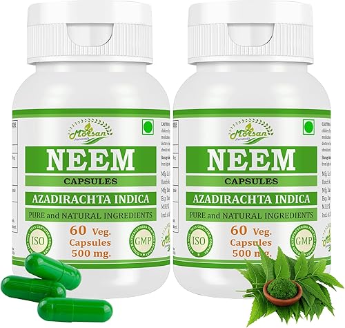 Morsan Nutraveda 's Azadirachta indica (Neem) Cápsulas Paquete combinado de 2 x 60 x 500 mg. Veg. Cápsulas (2)