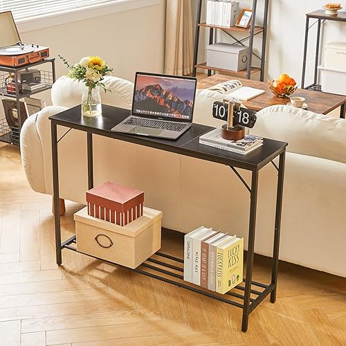 Miniatura 2 de YMYNY Mesa consola, mesa de entrada industrial de 42.1 pulgadas, mesa de sofá estrecha con estantes, mesa de sofá para entrada, pasillo, sala de