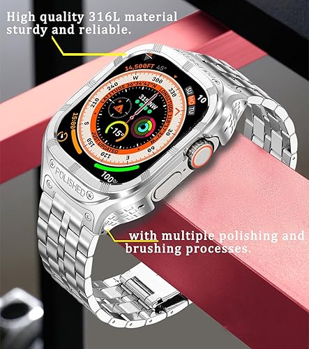 Miniatura 4 de Caseultra Caja de acero inoxidable con correa para Apple Watch Band de 1.772 in 1.732 in 1.654 in, funda metálica resistente para Apple Watch y