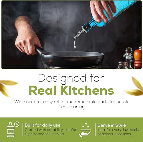 Miniatura 8 de Couronne Co. - Botella dispensadora de aceite de oliva para cocina, botella dispensadora de vinagre con boquillas de vertido, 16 onzas, color azul