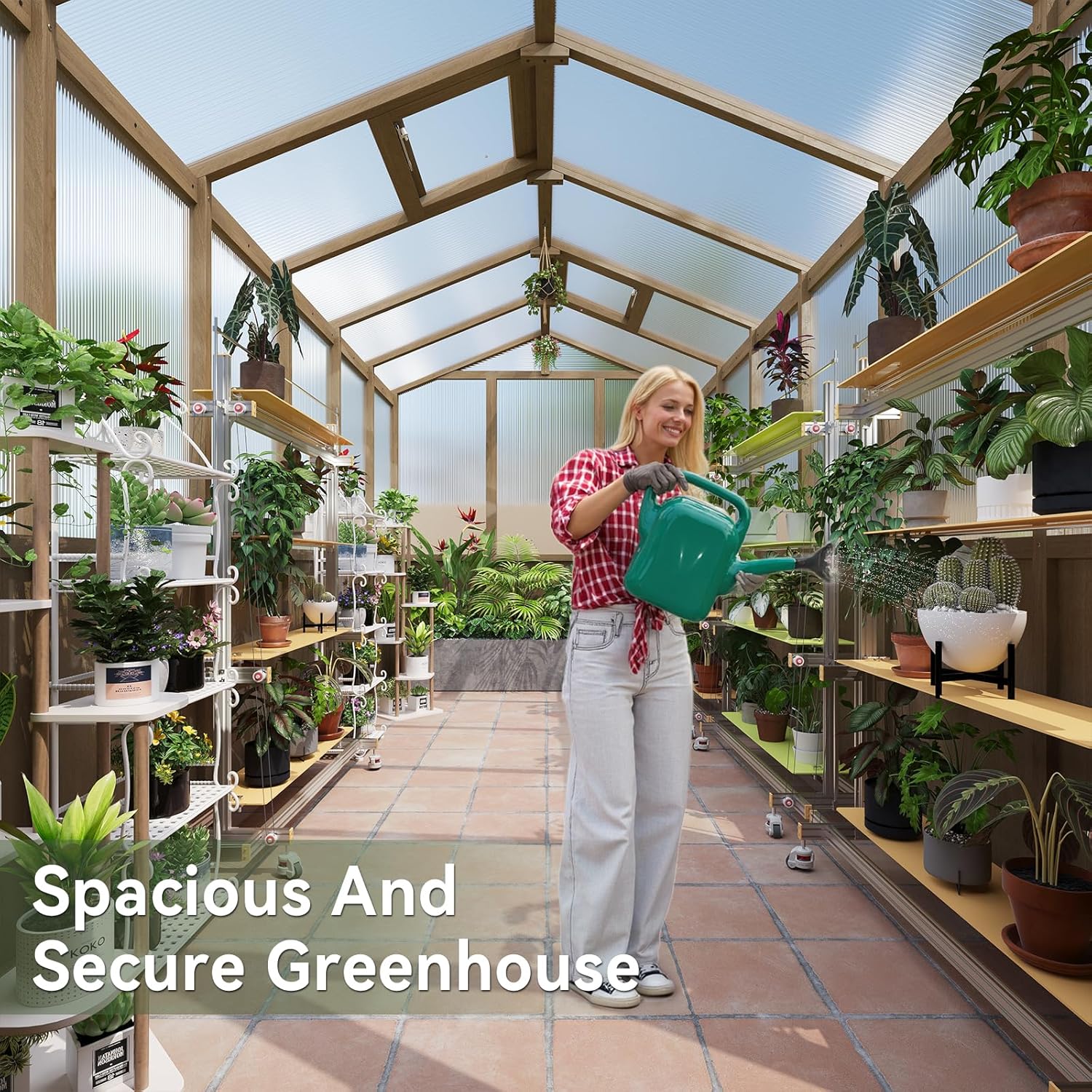 Aoxun 6x12 FT Wooden Greenhouse for Outdoors, Polycarbonate Panel Walk-in Green House Kit with Adjustable Roof Vent and Lockable Door, Heavy Duty Cedar Greenhouse for Outside, Backyard Garden, Gray