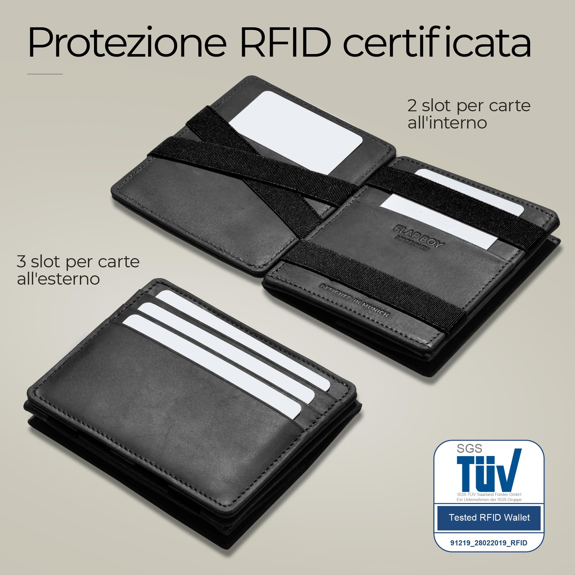 Jaimie Jacobs Flap Boy Portafoglio Magico con scompartimento per monete e RFID-Blocker Magic Wallet di pelle da uomo (Abbronzatura Nero)