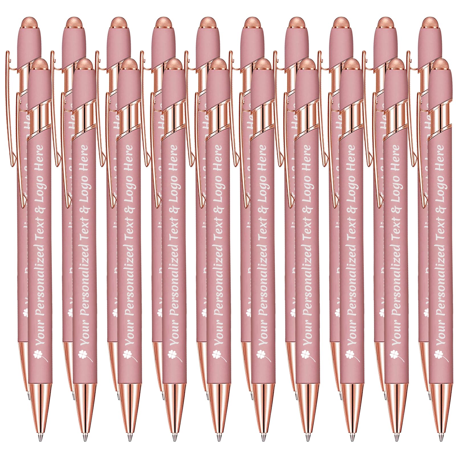 STREADVE Personalised Pen Add Your Own Logo Name Pens 20 Engraved Customised Ballpoint Pen Writing Stylus Pen Custom Wedding Birthday Women Gift Unique Present, Rose Gold