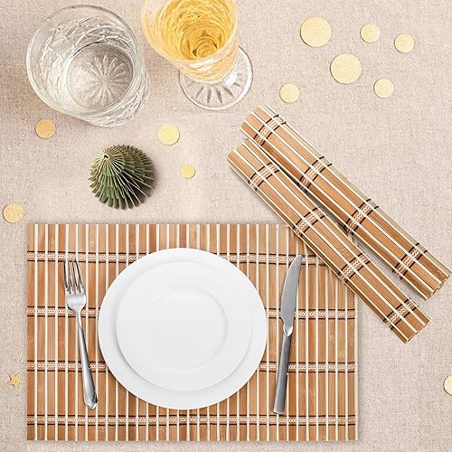 Miniatura 7 de Coloch Paquete de 8 manteles individuales de bambú natural, rústico, antideslizante y resistente al calor, para cocina, comedor, protección de mesa