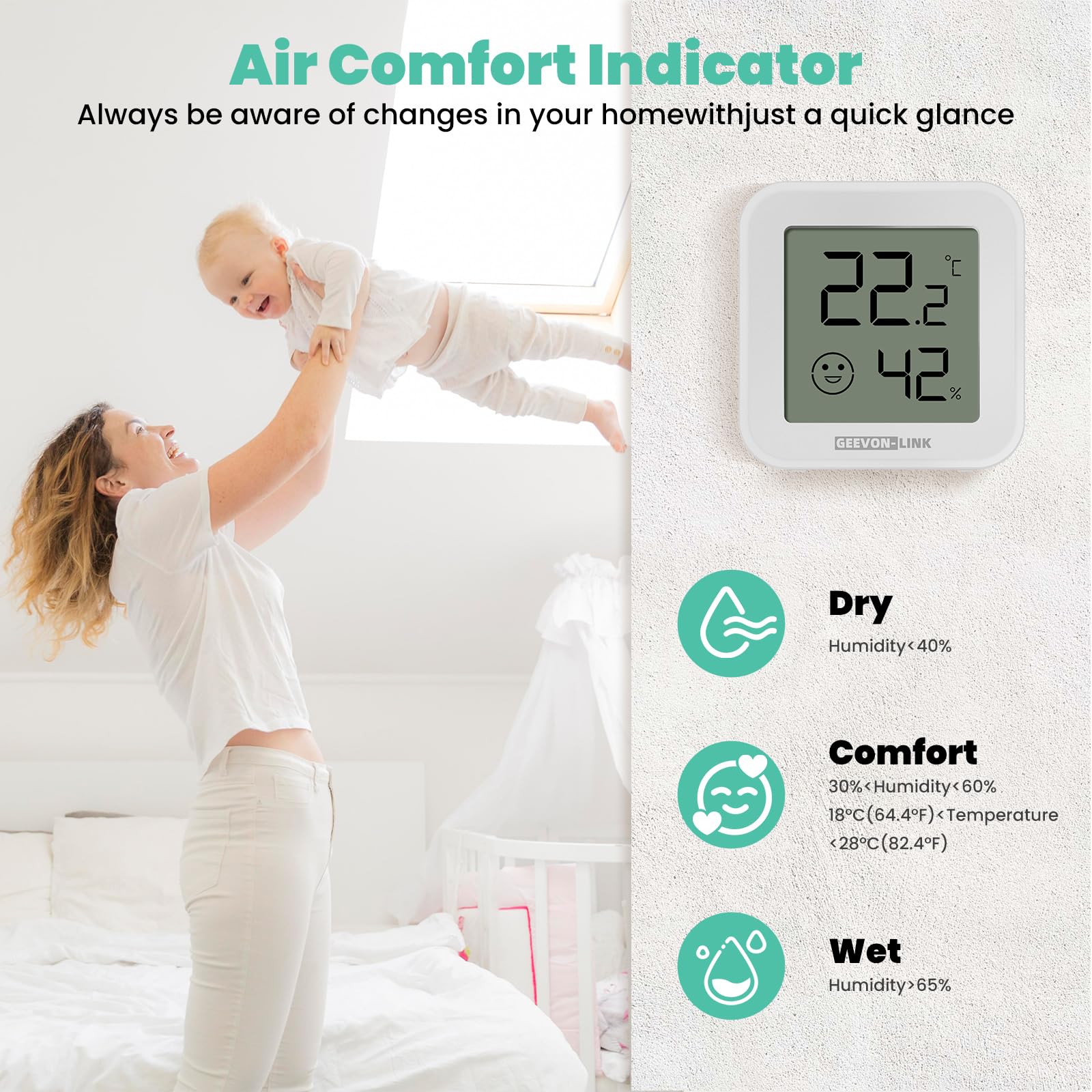 Bluetooth Thermometer Hygrometer, Innentemperatur Luftfeuchtigkeitssensor mit Elektronischer Tintenanzeige, App-Benachrichtigungsalarm, Kostenloser Datenspeicherexport, digitaler