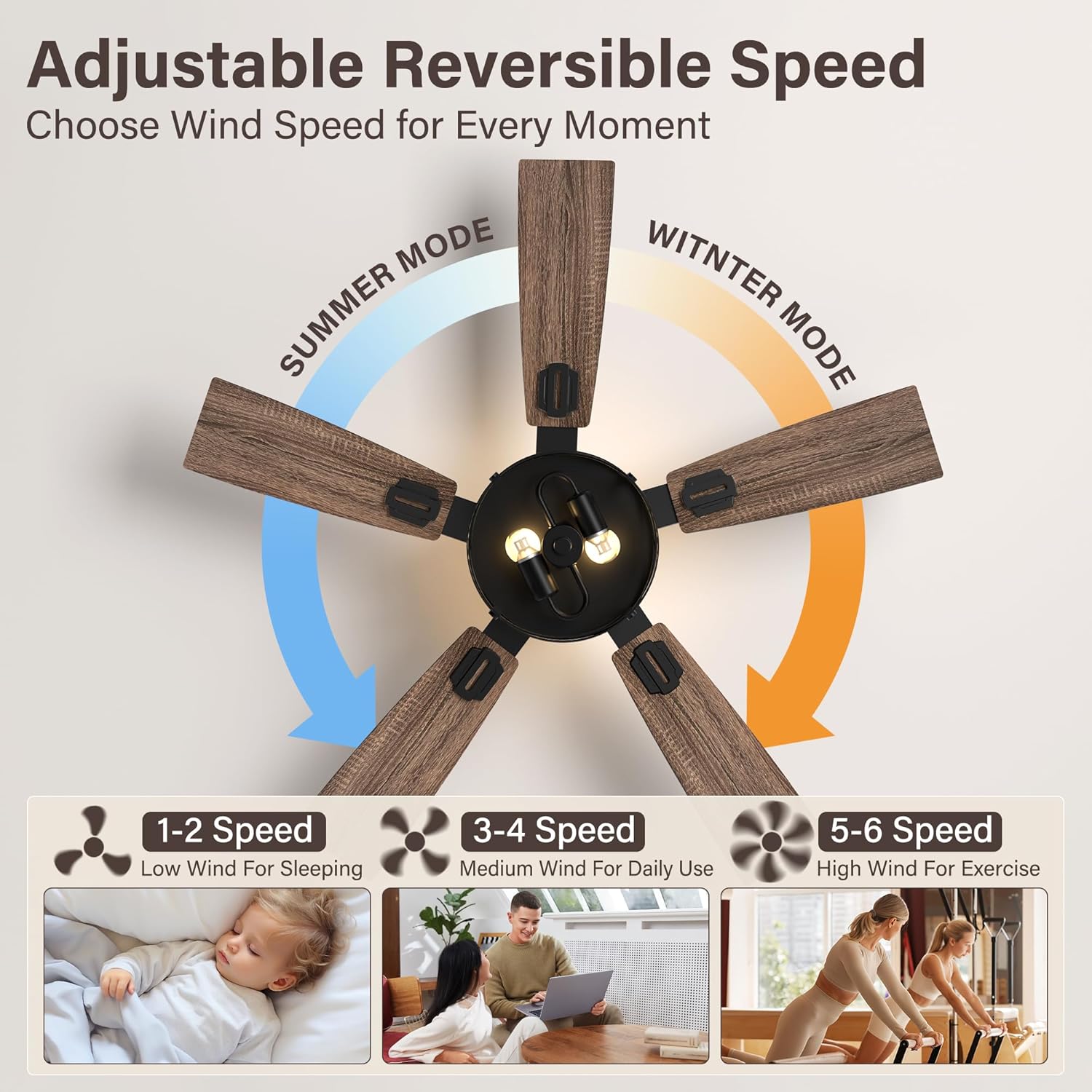 42" Smart Farmhouse Ceiling Fans with Lights Remote,Flush Mount Rustic Ceiling Fan with Quiet DC Motor,Caged E26 Bulb Light,Walnut&Black,Modern Low Profile for Patio Porch Bedroom,Indoor/Outdoor