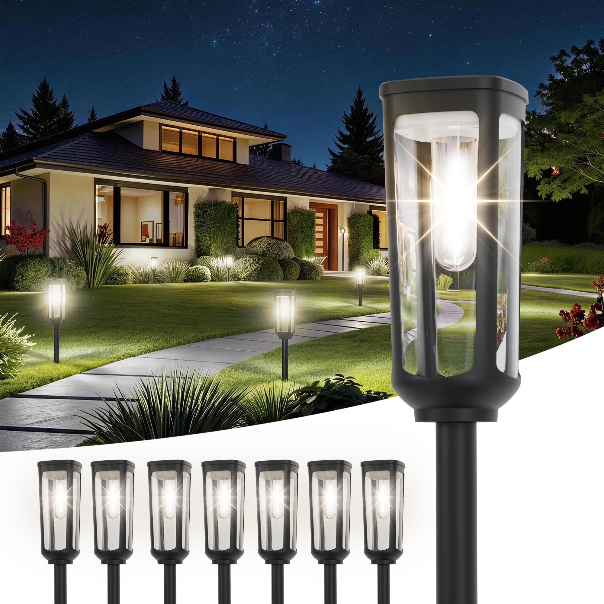 JEJOT Solar-Wegleuchten für den Außenbereich, 8 Stück, coole Gartenleuchten, solarbetrieben, wasserdicht, IP65, automatisches An-/Ausschalten, Außenlicht für Rasen, Terrasse, Gehweg, Auffahrt