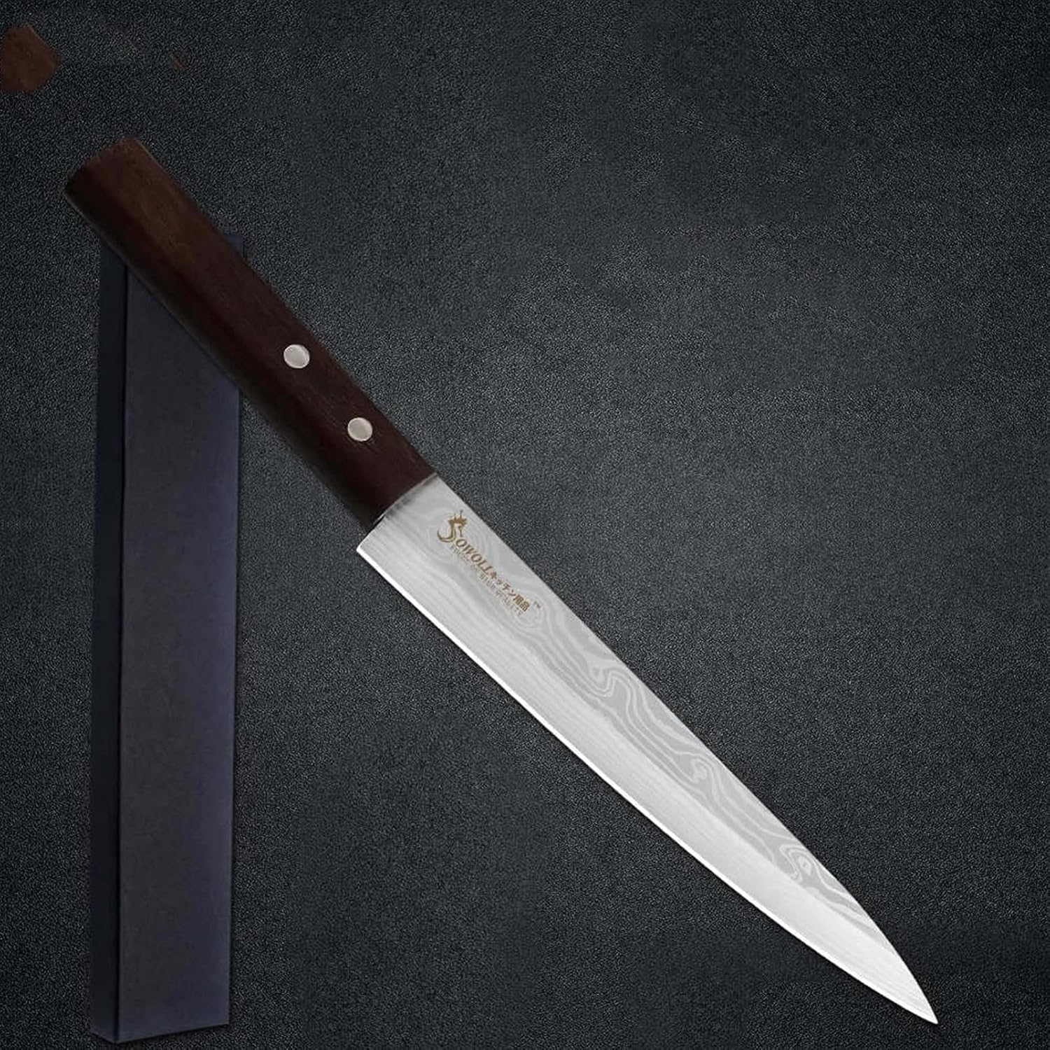 8 inch Stainless Steel Sashimi Knife Free Cover Sharp High Carbon Blade Sushi Fish Meat Salmon Knives Kitchen Tools(B.2pcs with boxes)