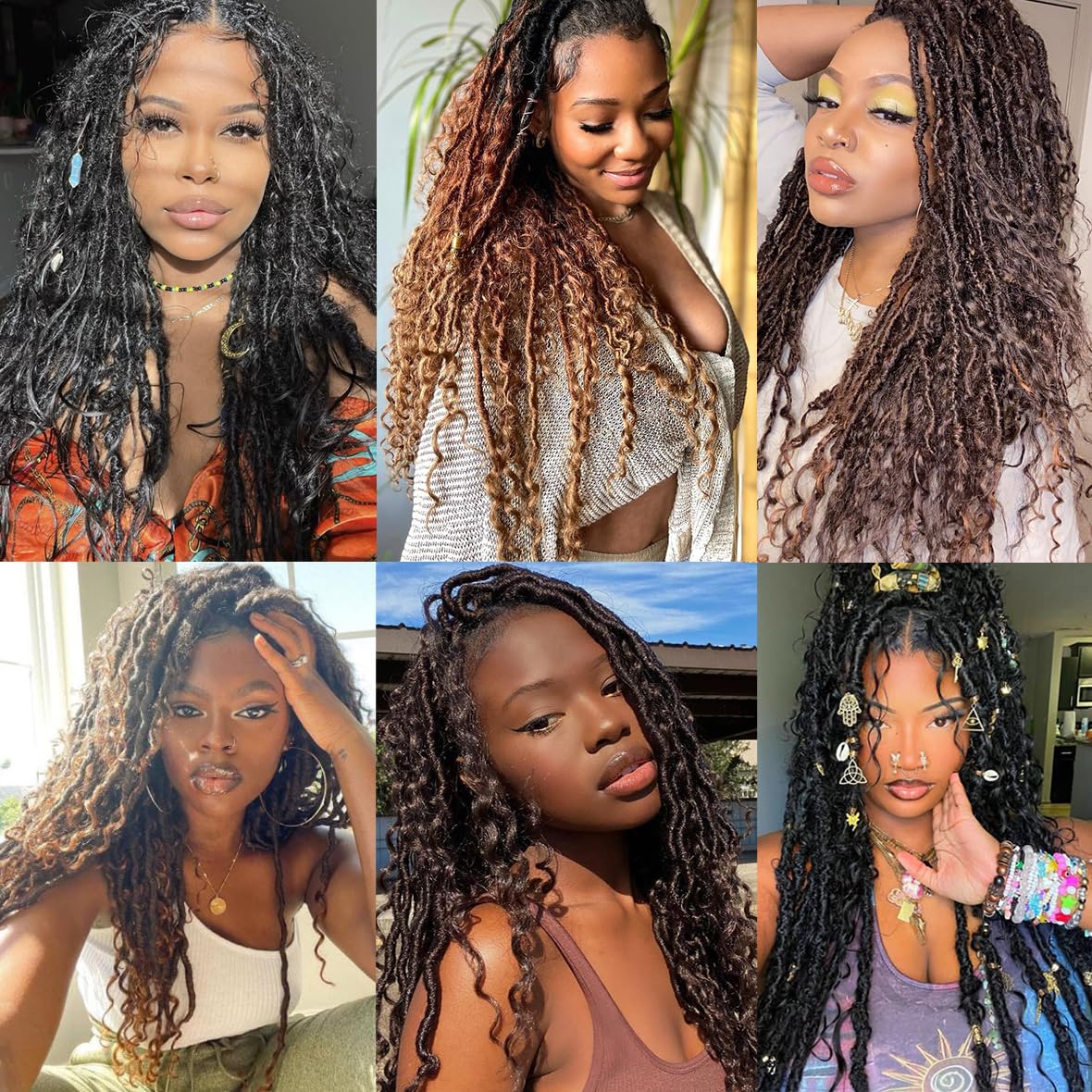 Kachanaa 18 Inch Goddess Faux Locs Crochet Hair for Black Women 8 Packs Pre-Looped River Locs with Curly Ends Ombre Boho Crochet Locs Hair /1B27613# - Image 2