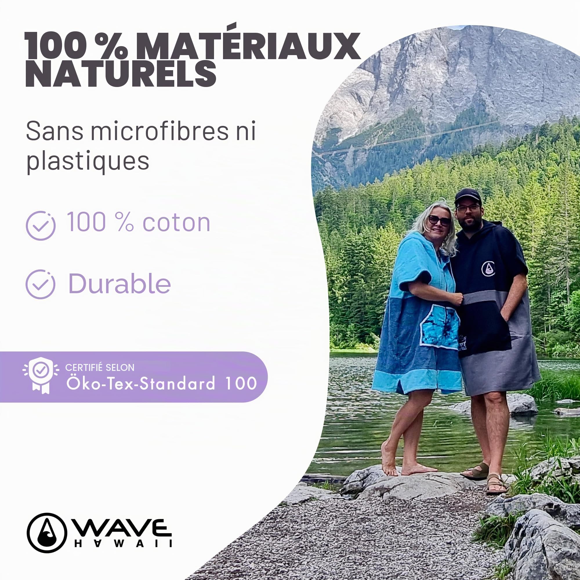 WAVE HAWAII Poncho Surf Travel donna & uomo S-M, 155-185 cm | 100% cotone, poncho da mare assorbente per cambiarsi, spiaggia, surf, sauna & sport acquatici