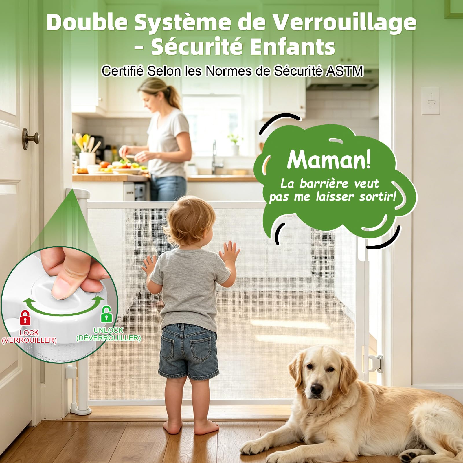 Dioxide Barrière de Sécurité Rétractable pour Bébé, 0-150 cm Barriere Retractable Enfant, Barrière Sécurité Enfant Adaptée aux Escaliers, Couloirs, Intérieur et Extérieur (Blanc)