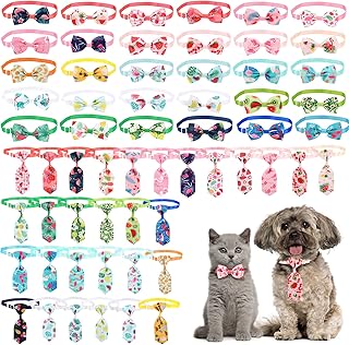 LINGSFIRE 60 Pieces Dog Bow Ties, Pet Tie Set Include 30 Pieces Dog Neck Ties and 30 Pieces Dog Bow Ties Various Pattern Adjustable Pet Ties Collar for Dog Cat Grooming Decoration Fit for Dog Groomer