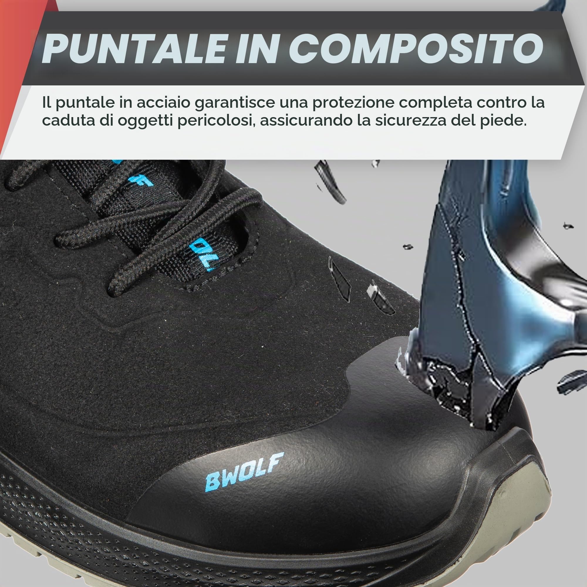 BWOLF Noir S3S Scarpe Antinfortunistiche Uomo S3 ESD – Punta Composita, Suola in Kevlar, Antiscivolo e Impermeabili all’Olio – Scarpe da Lavoro