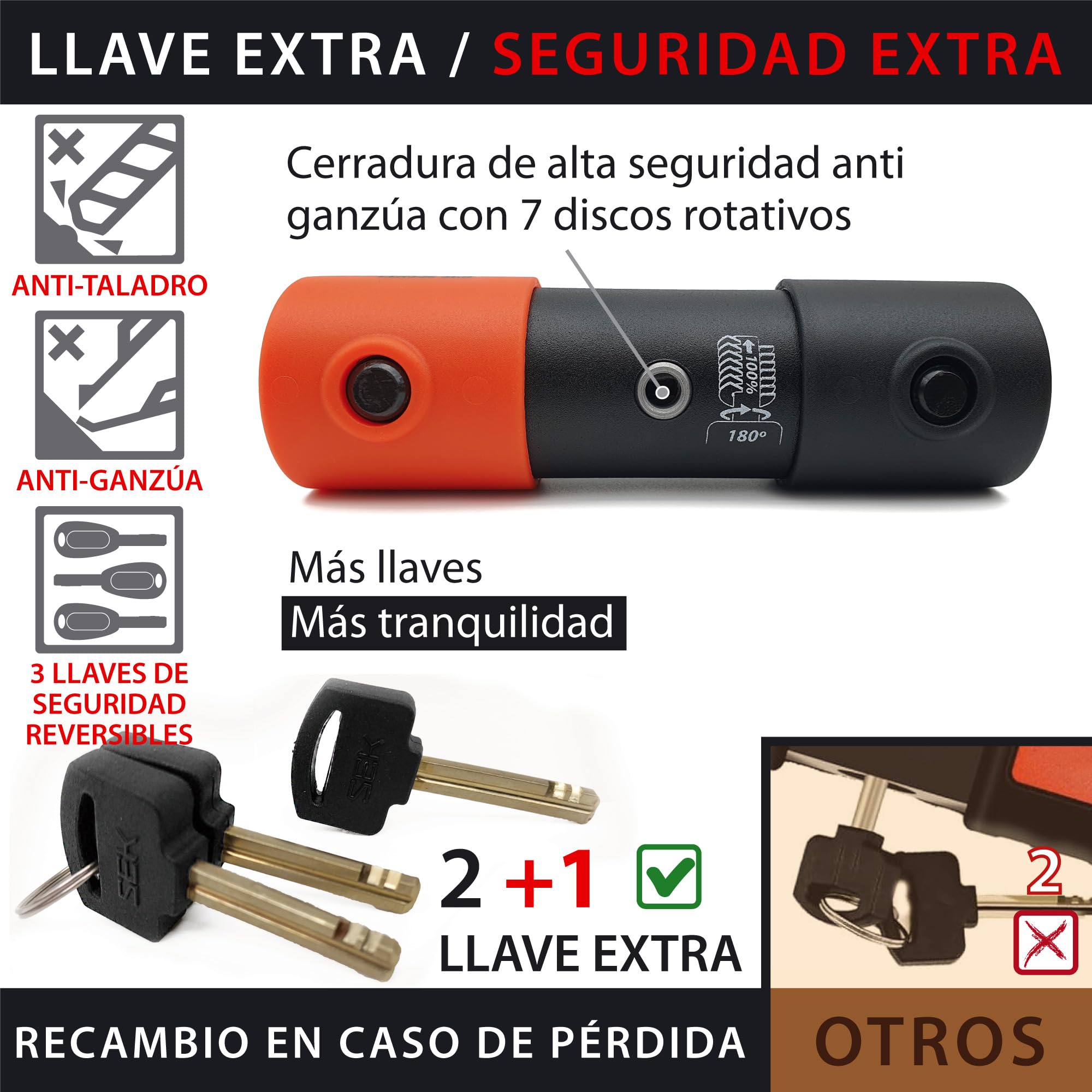 KRASER KR85L Robusto Candado Moto U Bloqueo, Homologado SRA, Alta Seguridad Testada, Arco 85x300mm ø18mm Doble Cierre, Cerradura Antiganzua, Antirrobo U Lock para Motocicleta, Scooter, Bici Eléctrica