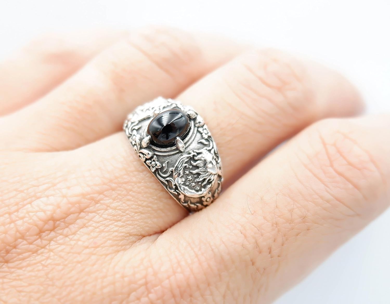 925 Sterling Silver Onyx Sun And Moon Star Ring Wedding Gift Jewelry Size 6-15