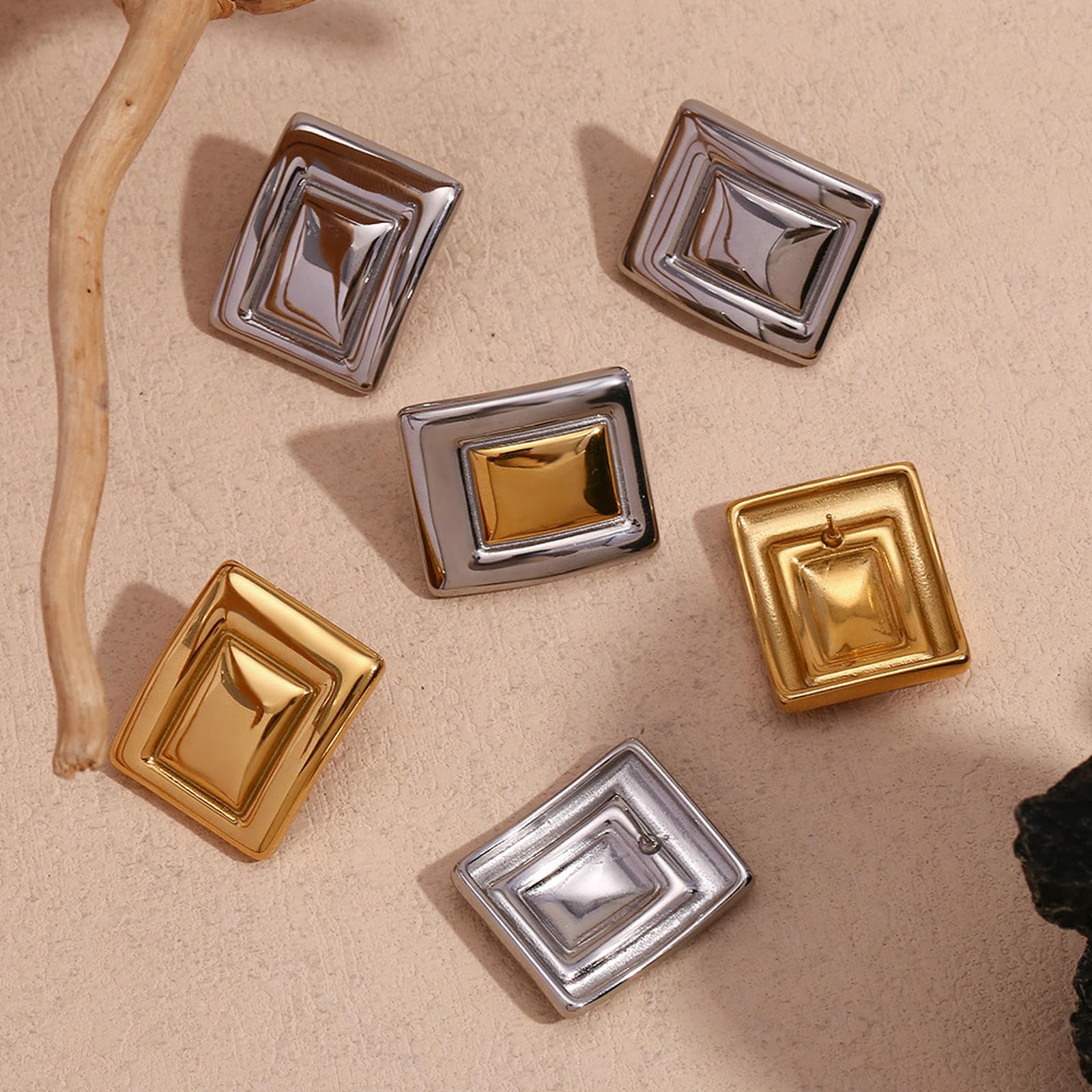 WBDWWTD Geometrische Ohrringe, 18 Karat vergoldeter Edelstahl, rechteckig, minimalistische Mode-Ohrstecker für Frauen, tägliches Party-Geschenk
