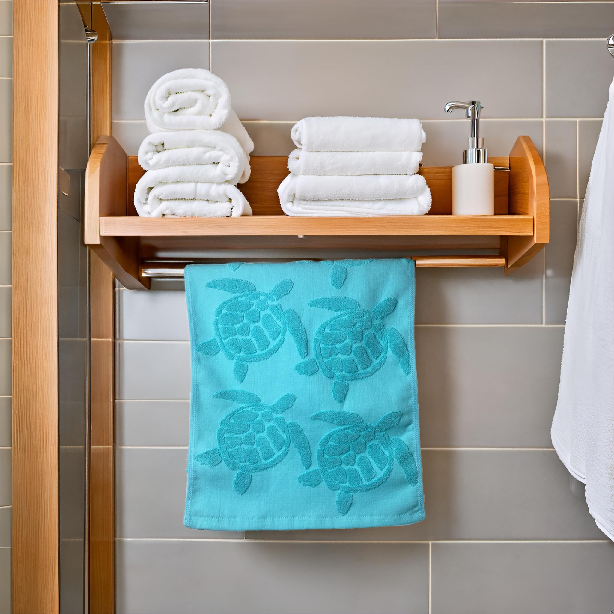 2 toallas de mano de tortuga marina para baño, 100 % algodón, tejido jacquard, verde azulado, turquesa, playa, playa, invitados, toallas de mano para baño, cocina, accesorios de decoración
