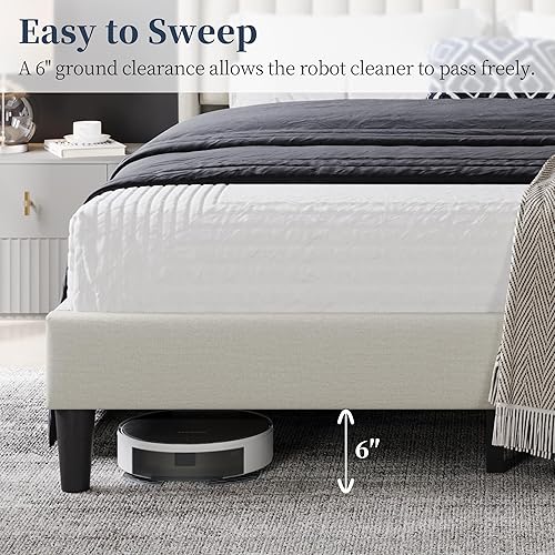 Miniatura 51 de Yaheetech - Base de cama matrimonial, plataforma tapizada con cabecera de borde ala, base de colchón de tela capitoné cuadrada, soporte de listones