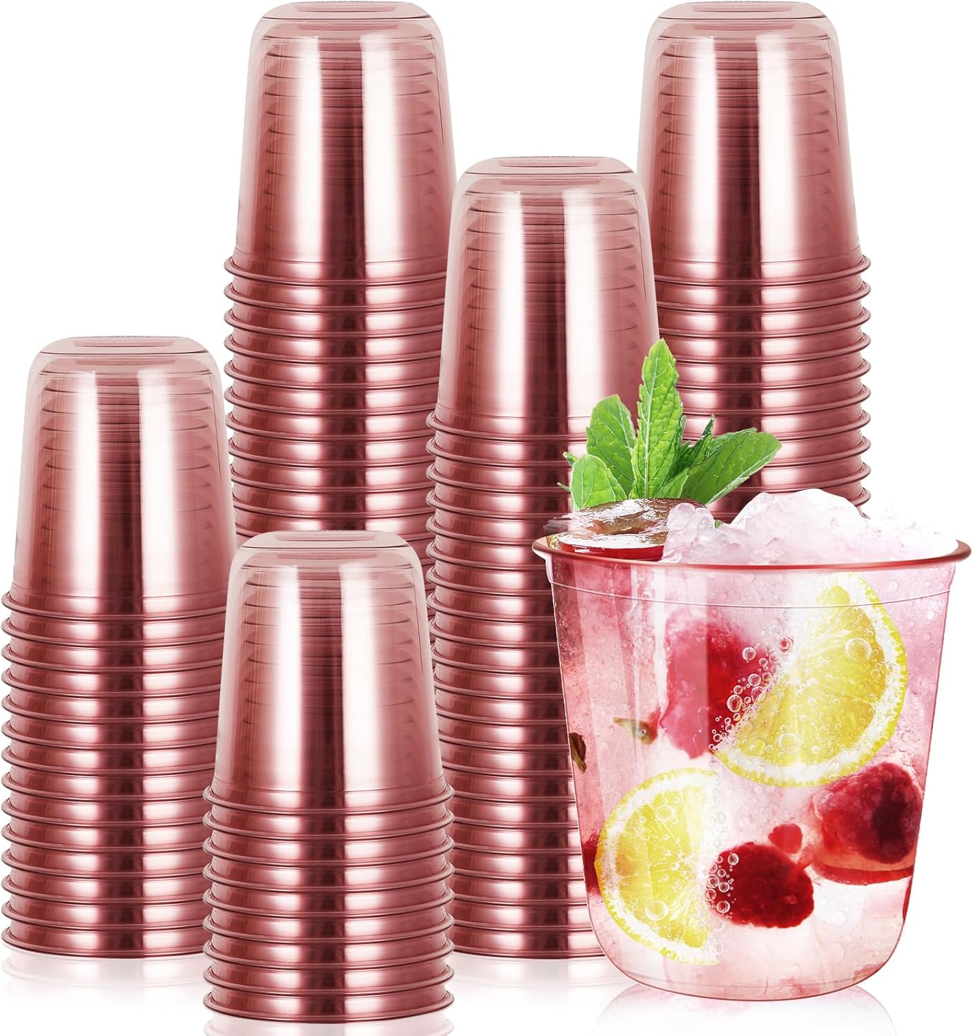 120 Pcs Disposable Stemless Glasses 12oz Plastic Cups Disposable Cold Party Drinking Cups Wine Glasses for Meeting Weddings Birthdays Cocktail Christmas Party Supplies (Pink)