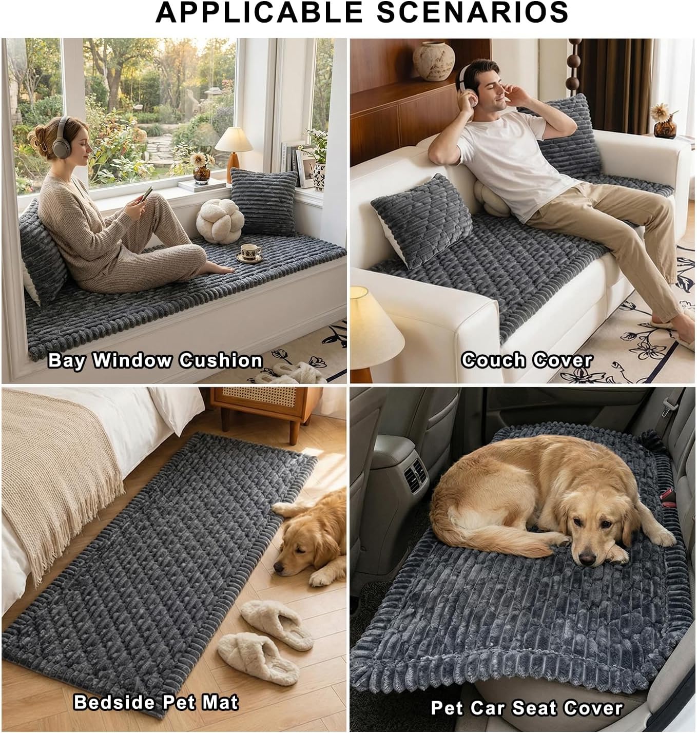 NILUOH Couch Cover for Dogs Washable, Fuzzy Pet Sofa Slipcover for 2-3 Cushion Sofa Pet Friendly, Thick Non-Slip Couch Cushion Covers Protector (Dark Gray, 27.6" x 82.7")