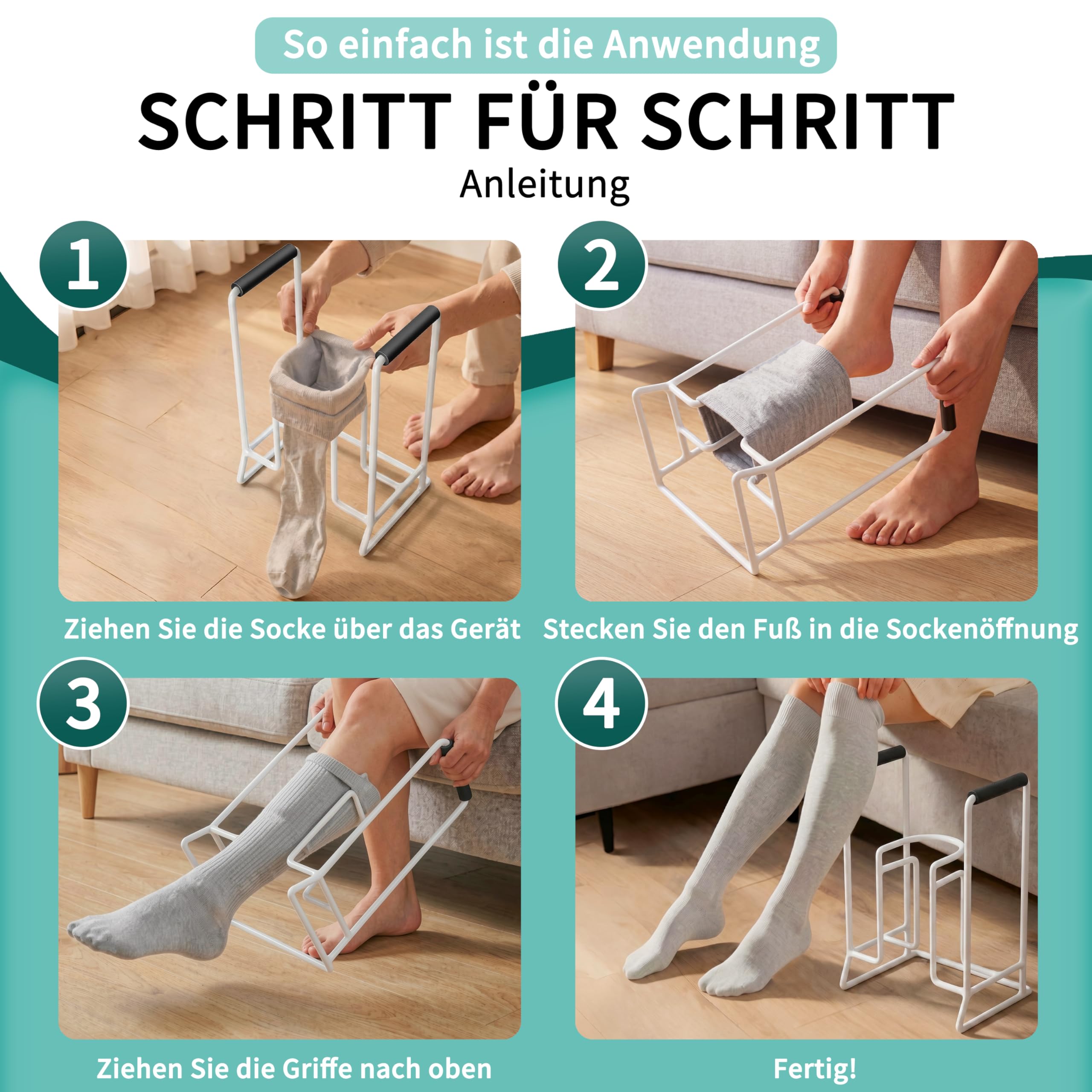 Calze a compressione per indossare le calze a compressione per anziani: strumento per indossare le calze a compressione, per uomini e donne anziani (bianco)