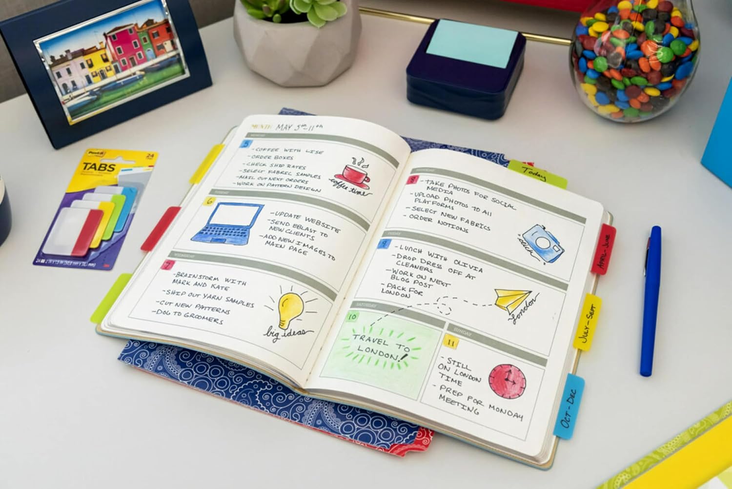 Assorted Color 2" Repositionable Writable Self-Adhesive Tabs, 30-Pack
